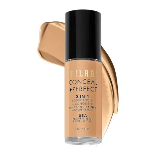 Milani Conceal + Perfect 2-in-1 Foundation + Concealer - Natural Beige ( 1 Fl, Oz, ) Cruelty-Free Liquid Foundation - Cover Under-Eye Circles, Blemishes & Skin Discoloration for a Flawless Complexion