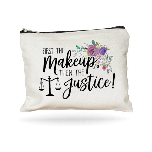 Moonwake Designs First the Makeup then the Justice Makeup Bag - Gift for Lawyer, Future Lawyer Gift, Cosmetic Bag