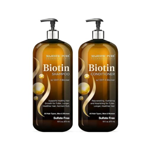 MAJESTIC PURE Biotin Shampoo and Conditioner Set with DHT Blocker Complex - Hydrating, Nourishing & Supporting Healthy Hair Growth, Sulfate Free, for Men & Women - 16 fl oz each