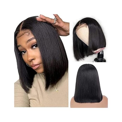 Bob Wig Human Hair 13x4 Frontal Lace Wig, 180 % Density Short Bob Lace Front Wigs for Black Women Human Hair Pre Plucked, Natural Black, 12 Inch