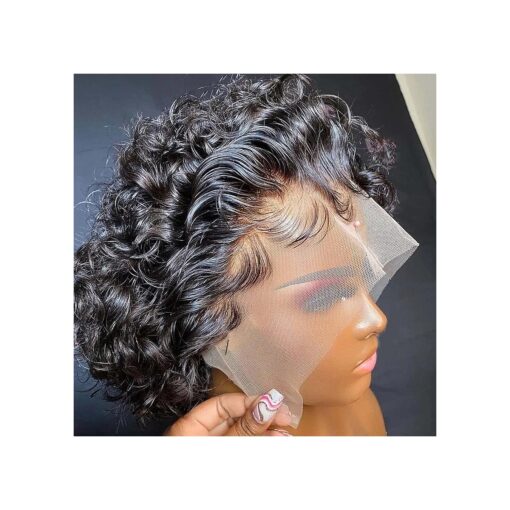 Short Curly Pixie Cut Lace Front Wigs 6 inch, 13X1 Human Hair HD Lace Front Wigs Plucked for Black Women 6 Inch, Natural Black