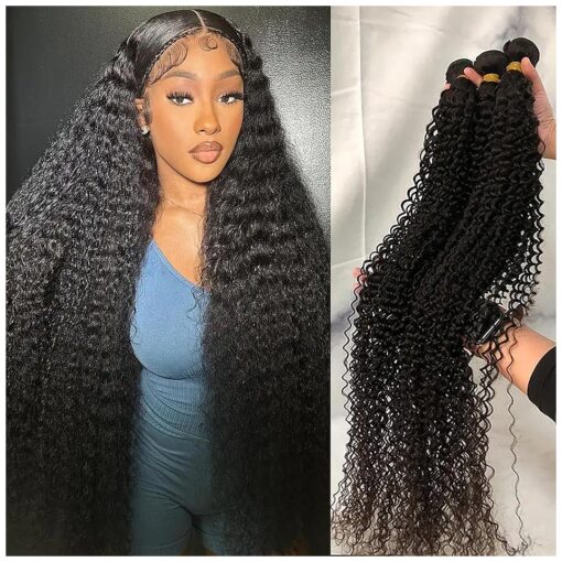 Curly Bundles Human Hair 26 28 30 Inch 100 % Brazilian Kinky Curly Human Hair Bundles 12A Unprocessed Virgin Curly Weave Bundles Human Hair 3 Bundles Deals Natural Black