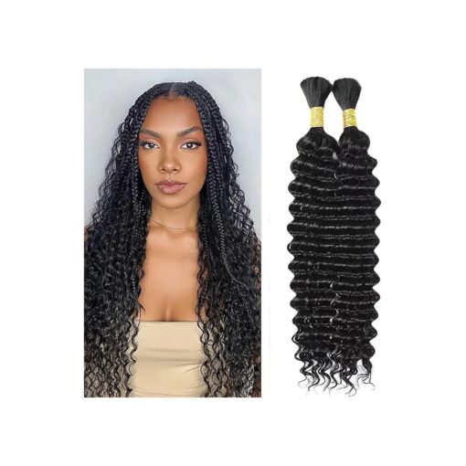 Human Braiding Hair Deep Wave Bulk Human Hair for Braiding 18Inch No Weft 100g ( 2Bundles-1Pack ) 100 % Brazilian Virgin Human Hair Extensions Bulk Curly Human Hair for Boho Braids Natural Black