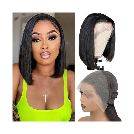 Bob Wig Human Hair 13x4 HD Lace Front Free Part Wigs Lace Frontal Short Straight Bob Wigs with Baby Hair Pre Plucked Glueless Natural Hairline 150 % Density Natural Black 12 Inch