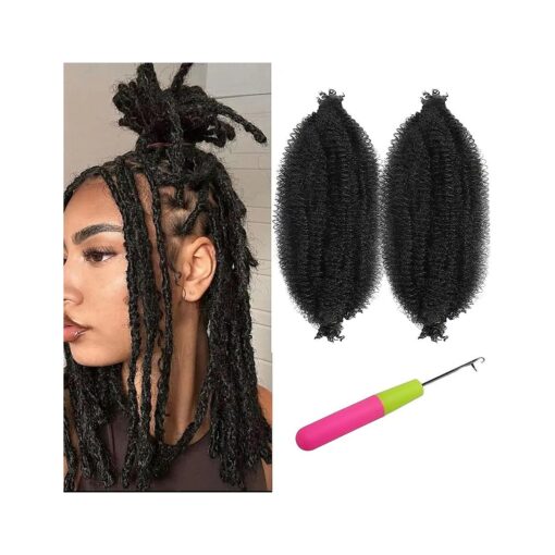 2Packs Springy Afro Twist Hair 16 Inch Pre-Separated Kinky Marley Twist Braiding Hair Spring Afro Twist for Distressed Soft Locs Hair Extensions for Women Natural Black ( 1B # )