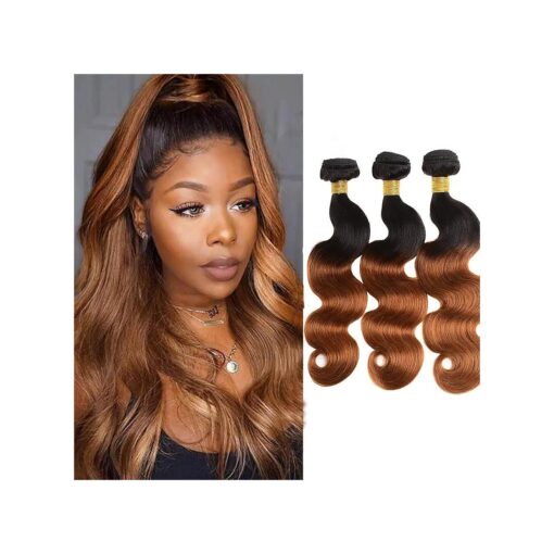 Ombre Bundles Body Wave 1B/30 Brazilian Virgin Human Hair Two-tone 1B30 # Brown Body Wave 3 Bundles 100 % Human Hair Extensions ( 14 16 18 )