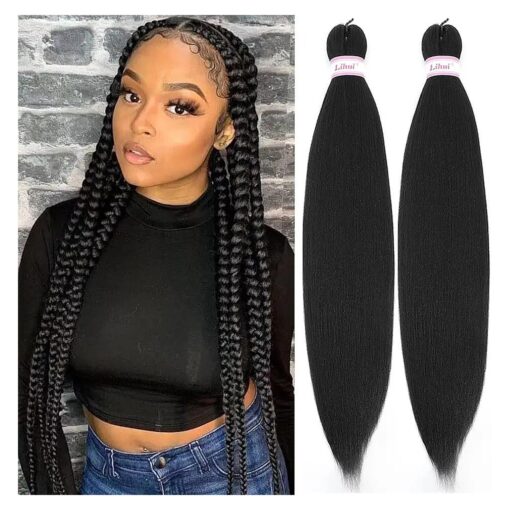 Braiding Hair Pre Stretched 26 Inch Natural Black Braiding Hair Professional Prestretched Hair For Braiding Yaki Straight Crochet Braids Hot Water Setting Synthetic Braid ( 1B, 2 Packs, 26 Inch )