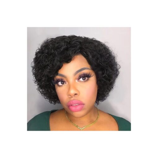 Quantum Love Short Curly Human Hair Wigs Kinky Curly Side Part Wig Short Bob Glueless Jerry Curl Brazilian Remy Human Hair Wigs for Women Natural Color 8 Inch