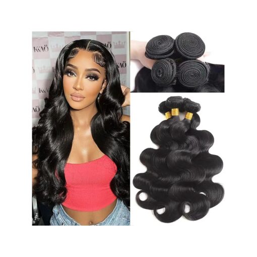 Body Wave Bundles Human Hair 14 16 18 Inch 10A Grade Human Hair Bundles Body Wave 3 Bundles 100 % Unprocessed Brazilian Virgin Hair Extensions Natural Black