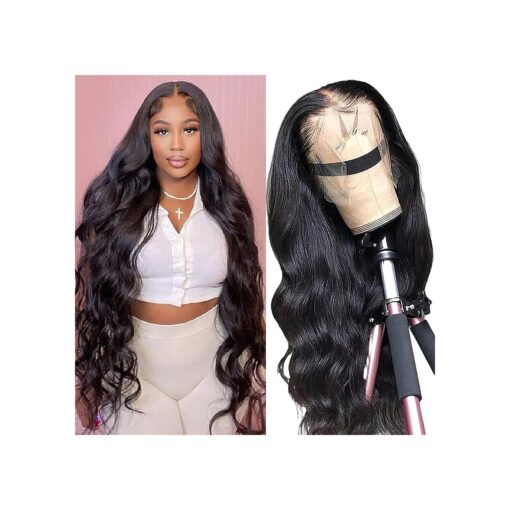 Body Wave Lace Front Wigs 13x4 HD Lace Frontal Human Hair Wig Lace Glueless Wigs Pre Plucked with Baby Hair 180 Density 24 Inch Brazilian Virgin Wigs for Women Natural Black