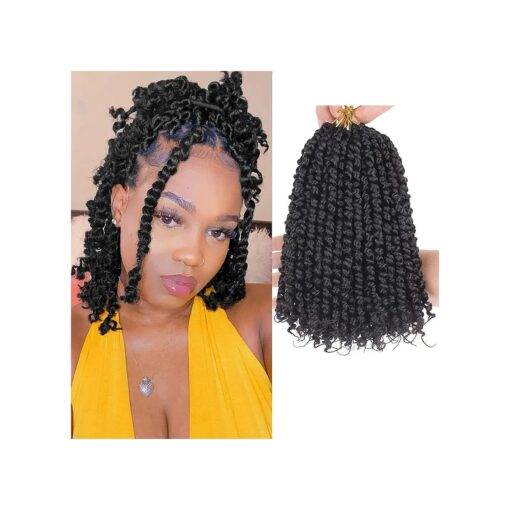 Leeven 8 Packs 10 Inch Passion Twist Hair for Women Natural Black Bomb Pre Twisted Water Wave Crochet Braids Hair Pre Looped Curly Bohemian Synthetic Braiding Hair Extensions 12 Strands/Pack # 1B