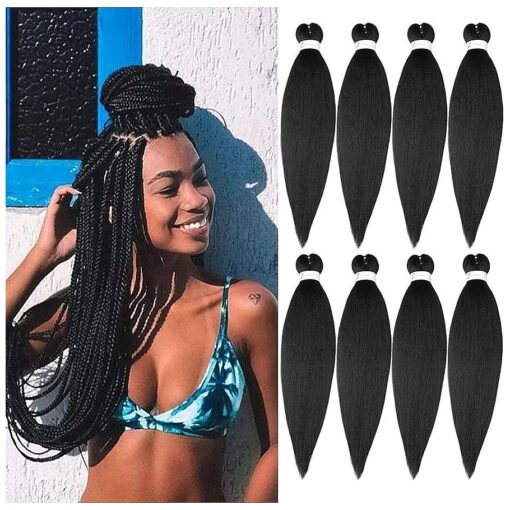 Pre Stretched Braiding Hair Natural Black - 20" 8 Packs Braid Crochet Hair Hot Water Setting Professional Soft Yaki Texture ( 20inch, # 1B )