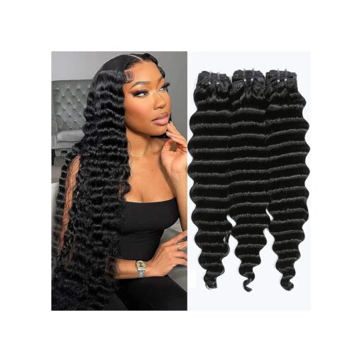 Brazilian Human Hair Bundles Loose Deep Wave Bundles 100 % Unprocessed Virgin Hair Human Hair 3 Bundles Brazilian Human Hair Weave Bundles Full and Thick Double Weft Hair Extensions for Black Women