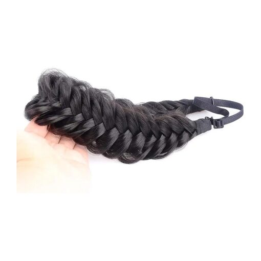 Messy Wide 2 Strands Synthetic Natural Black Braided Headband Classic Chunky Braid Hair Headbands Elastic Stretch Braid Headbands for Women Girl ( Natural Black )