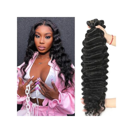 Loose Deep Wave 3 Bundles Human Hair 100 % Unprocessed Virgin Brazilian Weave Hair Bundles 16 18 20 Inch Raw Wavy Bundles Human Hair Extensions Natural Black Color for Women