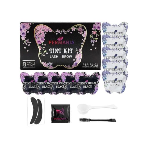 Black Color Kit for Eyelash & Eyebrow, Semi-permanent Natural Black Fast Quick Coloring, Last Up to 4 Weeks Salon Grade Lash Enhancers & Primers