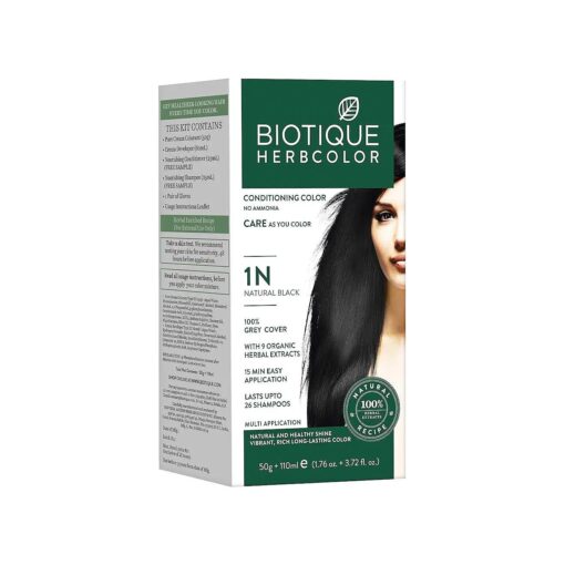 Bio Herbcolor 1N Natural Black, 50 g + 110 ml ( Conditioning Color No Ammonia ) I With 9 Organic Herbal Extracts I Last up to 26 Shampoo ( 1N Natural Black )