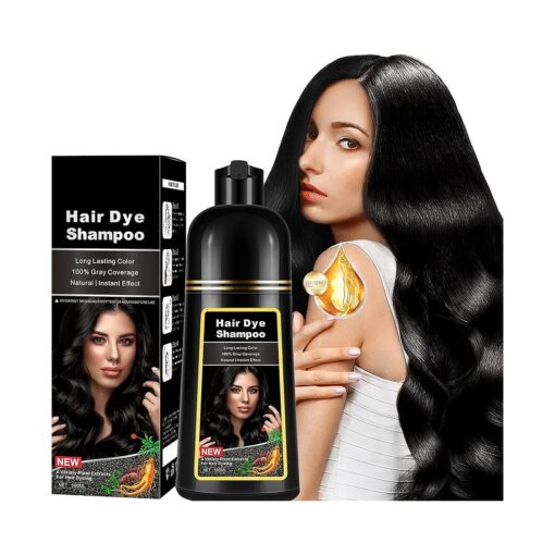 Natural Black Hair Dye Shampoo 3 IN 1 for 100 % Gray Hair Coverage, Instant Herbal Ingredients Hair Color Shampoo for Women Men, Hair Dye Coloring in Minutes 500ml