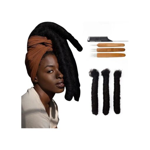 10 Inch 4cm Width Jumbo Locs 100 % Handmade Human Hair Dreadlock Extensions for Man Women Natural Black Dreads Can Be Dyed and Bleached, with Needle and Comb ( 3 Wick )