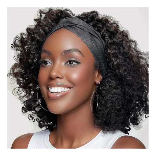 JCL Headband Wig Human Hair Curly Human Hair Wig Natural Color 10 Inch Deep Wave Headband Wigs Human Hair Wigs for Black Women Human Hair Glueless Wigs Human Hair None Lace Front Wigs Human Hair