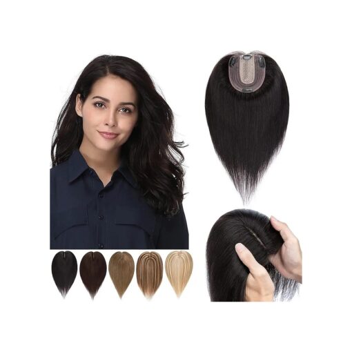 MY-LADY Clip in Human Hair Topper for Women Without Bangs 130 % Density 10 * 12cm Silk Base 40g 12 inch # 1B Natural Black Remy Hair Top Hairpieces No Bangs