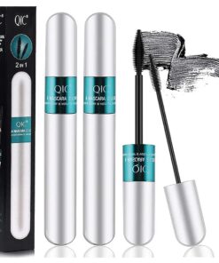 2PCS 4D Silk Fiber Lash Mascara,2 in 1 Thrive Mascara For Natural Lengthening And Thickening Effect, no clumping Superstrong Waterproof Mascara for Long-Lasting, Beauty Charming Eye Make up