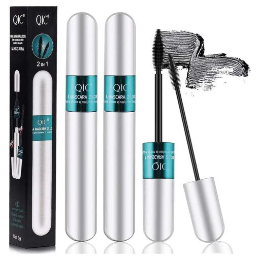 2PCS 4D Silk Fiber Lash Mascara,2 in 1 Thrive Mascara For Natural Lengthening And Thickening Effect, no clumping Superstrong Waterproof Mascara for Long-Lasting, Beauty Charming Eye Make up