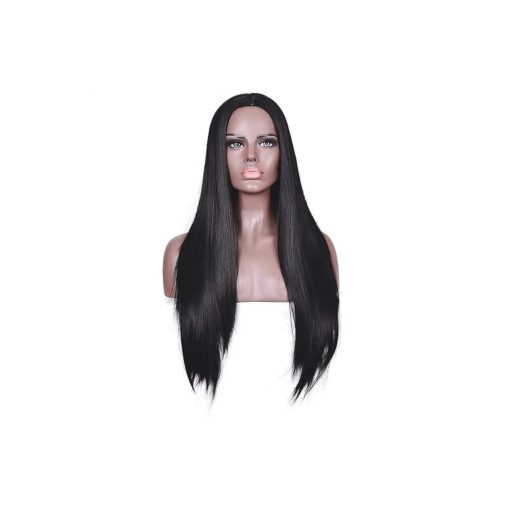 28 inches Long Straight Middle Parting Natural Heat Resistant Replacement Hair Synthetic Wigs for Women Cosplay Party Daily Wear ( 1B # Black )