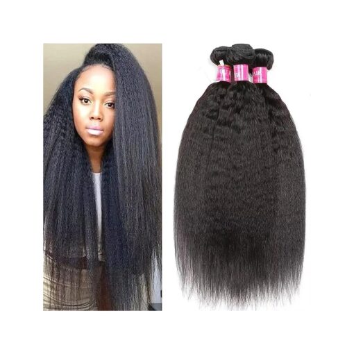 MeiYou 12A Kinky Straight Hair 3 Bundles Yaki Human Hair Weave Unprocessed Brazilian Virgin Remy Sew in Hair Extensions Natural Black ( 10 12 14 )