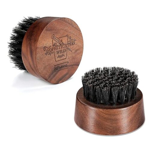 BFWood Beard Brush for Men - Boar Bristles Small and Round - Black Walnut Wood