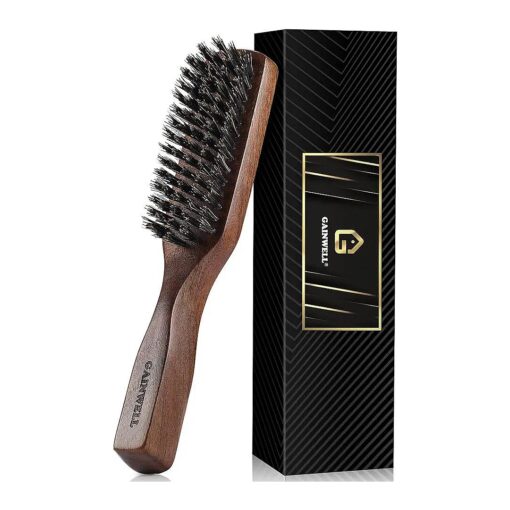 Mens Wild Boar Bristle Hair Brush for Men - Slick Back Hair Brush - Stiff Bristles for Thick Hair, Natural Black Walnut Wooden Handle Hairbrush, Beard Mustache Brush Comb by GAINWELL, Gift for Men