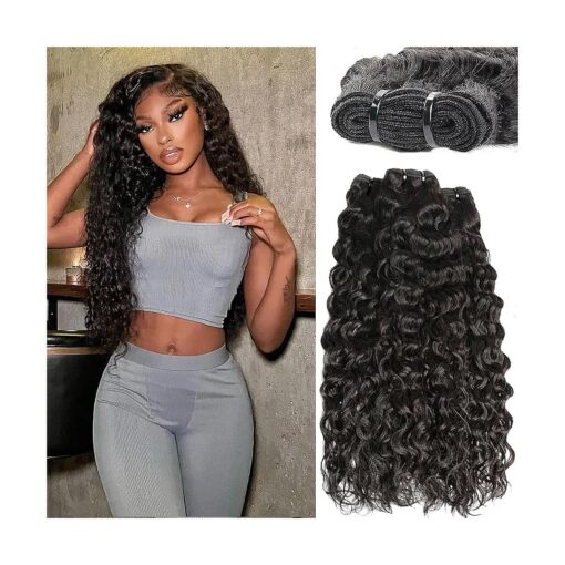 Perstar Brazilian Water Wave Hair Bundles 100 % Unprocessed Virgin Human Hair Water Curly Weave Remy Hair Weft ( 20 20 20 inch ) Wet and Wavy Bundle Hair Natural Black