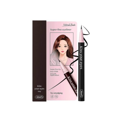 AMTS x True Beauty Edition Waterproof Liquid Natural Black Eyeliner | Kiss Your Eyes K-Beauty | Micro Thin Tip, All-Day Wear, Sweat-proof, Easy Glide, Fast Drying, Long Lasting