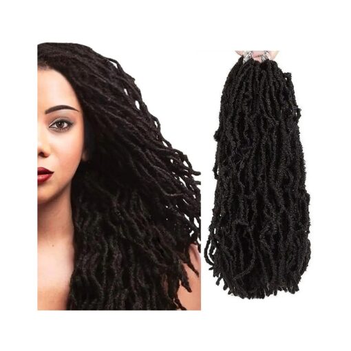 FASHION IDOL Nu Faux Locs Crochet Hair 22 Inch Nu Soft Locs Ombre Crochet Hair 6 Bundles Natural Wavy Crochet Dreadlocks Extensions for Black Women NATURAL BLACK ( 1B )