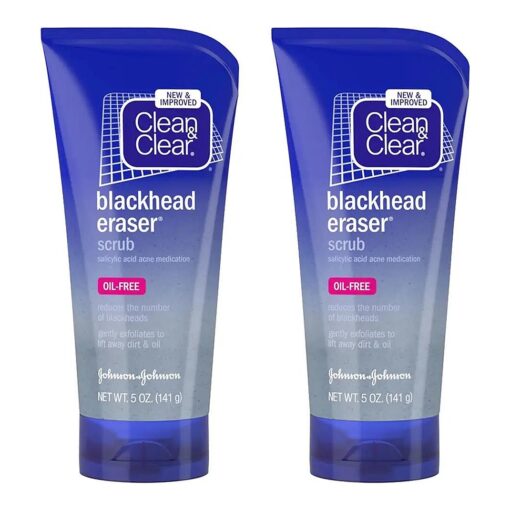 Clean & Clear Blackhead Eraser Oil-Free Facial Scrub with 2 % Salicylic Acid Acne Medication, Exfoliating Daily Face Scrub for Acne-Prone Skin Care, Coconut, 5 Oz, Pack of 2