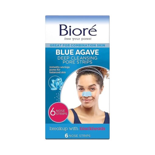 Bior Blue Agave Pore Strips, Nose Strips for Combination Skin, with Instant Blackhead Removal and Pore Unclogging, 6 Count, features C-Bond Technology, Oil-Free, Non-Comedogenic Use