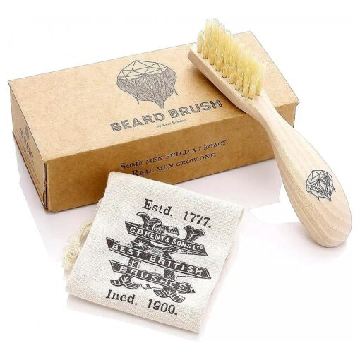 Kent BRD2 Boar Bristle Beard Brush for Men - Specially Cut Natural White Boar Bristle for Flawless Shaping and Grooming, Ergonomic Pistol-Like Grip Wood Handle, Dry or Wet Beard, Distributes Oils