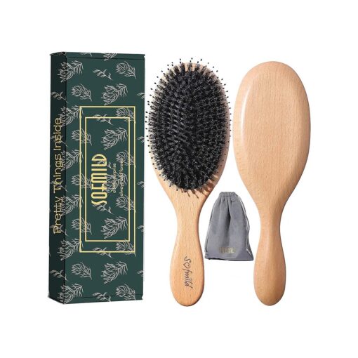 Hair Brush-Boar Bristle Hair Brushes for Women Man and Kids, Detangler Brush for Long Short Thick Thin Curly Straight Wavy Hair, Wooden Comb & Travel Bag Included, Approved by Gift ( Large )