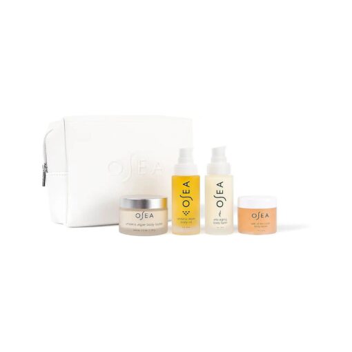 OSEA Bestsellers Bodycare Set - Pamper with a 4-piece Body Care Kit - Vegan Leather Pouch with Body Oil, Body Scrub, Body Balm, Body Butter - Clean Beauty - Ideal for Beauty Gifts - Travel Set Ready