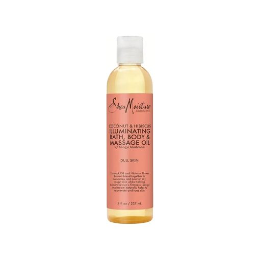 Shea Moisture Coconut & Hibiscus Massage Oil and Body Oil for Dry Skin, Bath Oil with Coconut Oil and Vitamin E Oil for Skin, 8 oz