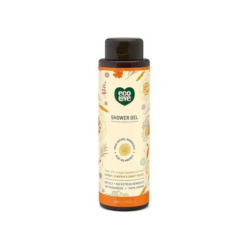 ecoLove - Natural Moisturizing Body Wash for Dry Skin - With Organic Carrot, Pumpkin and Sweet Potato - No SLS or Parabens - Vegan and Cruelty-Free Shower Gel, 17.6 oz