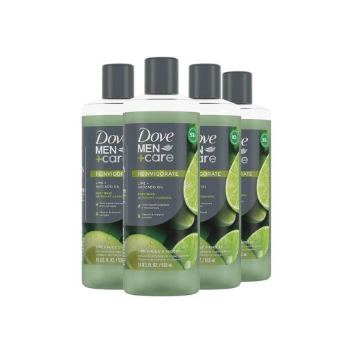 Body Wash for a refreshing shower experience Lime + Avocado Oil Body Wash for Men, 18 oz, 4 Count