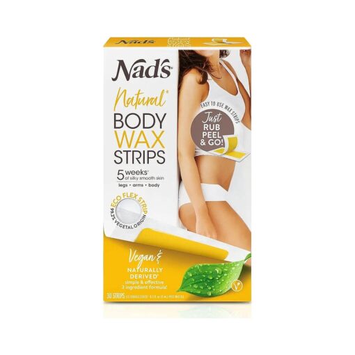 Nad 's Body Wax Strips - Natural All Skin Types - Wax Hair Removal For Women - At Home Waxing Kit With 30 Body Waxing Strips & Post Wax Oil, 0, 1.0 Count