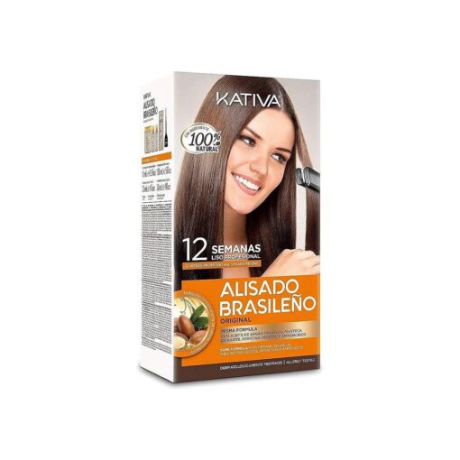 Kativa Brazilian Straightening Kit, 12 Weeks of Home Use Professional Straightening, with Organic Argan Oil, Shea Butter, Keratin & Amino Acids, for Straighter, Softer and Shinier Hair, All Hair Types