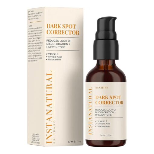 InstaNatural Dark Spot Corrector Face Serum, Brightens, Reduces Hyperpigmentation, Sun Spots and Acne Scarring, with Glycolic Acid and Niacinamide, 1 Fl Oz