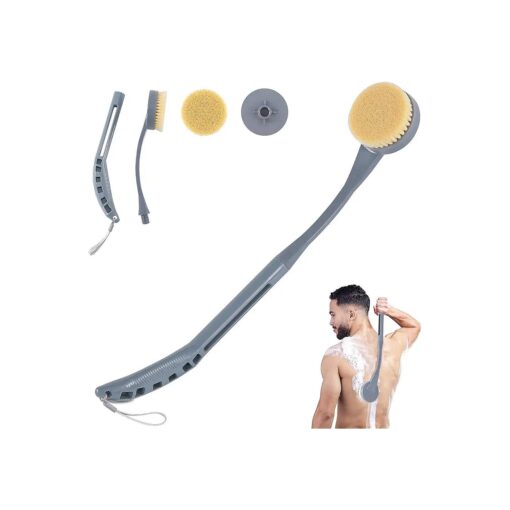 Back Scrubber for Shower, 20.5" Back Brush Long Handle for Shower, Detachable Body Exfoliator for Bath or Dry Brush for Elderly with Limited Arm Movement, Disabled ( Grey )