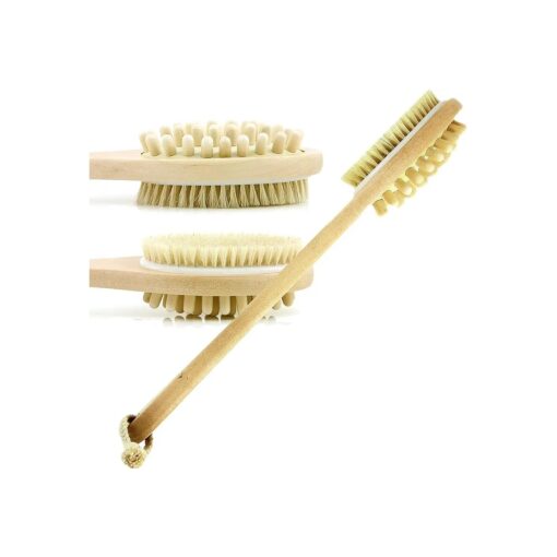 Bath Body Brush Natural Bristles Long Handled Shower Back Scrubber Brush - Exfoliating Scrub Skin Brush - Back Shower Brush - Dry or Wet Body Brushing - for Men and Women