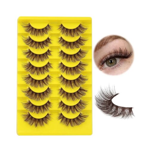 ALICE Brown Lashes False Lashes Natural Look Eyelashes Cat Eye Faux Mink Lashes with Clear Band Wispy Fake Eyelashes Lash Strips 8 Pairs