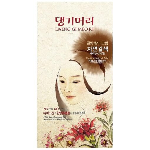 Daeng Gi Meo Ri - Korean Herbal Hair Dye Color Cream [ Natural Brown ] - PPD-Free Gray Coverage, Hair Protection, High-Keratin Formula, 8.47 Oz