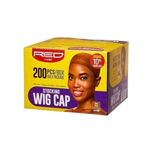 KISS RED STOCKING WIG CAP, 200PCS Bulk Box Secures your hair, long lasting, stays in place, light, lightweight, breathable, wig comfortable ( Natural Brown )